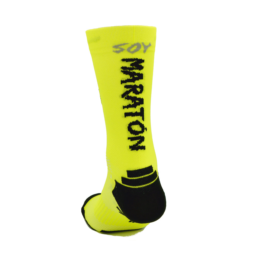 CALCETINES SOY MARATÓN DE RUNNING (1 hilo) - Amarillo Flúor