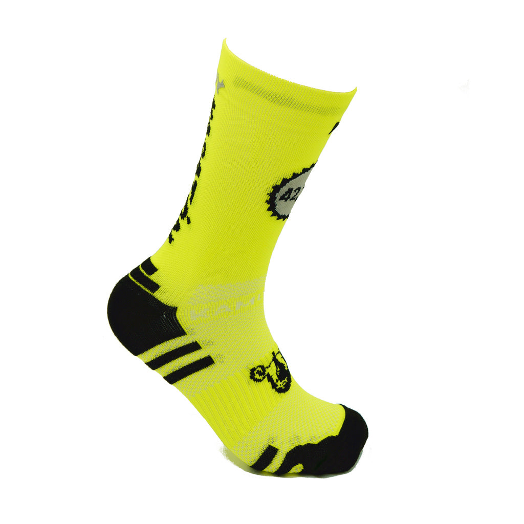 CALCETINES SOY MARATÓN DE RUNNING (1 hilo) - Amarillo Flúor