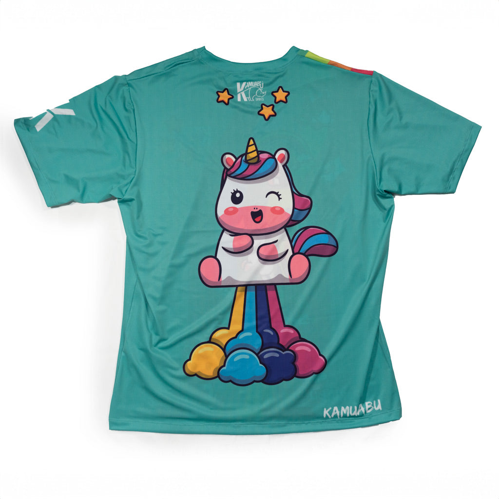 CAMISETA elite fit RUNNING #UNICORNIO de 90gr elástica (AGUAMARINA)