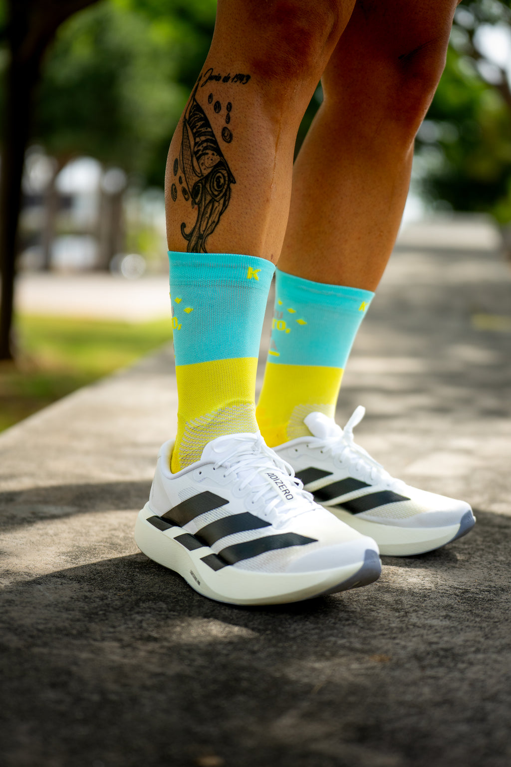 CALCETINES "NO EXCUSAS" de Running - Turquesa/Amarillo Flúor