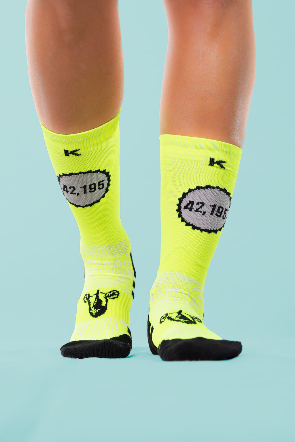 CALCETINES SOY MARATÓN DE RUNNING (1 hilo) - Amarillo Flúor