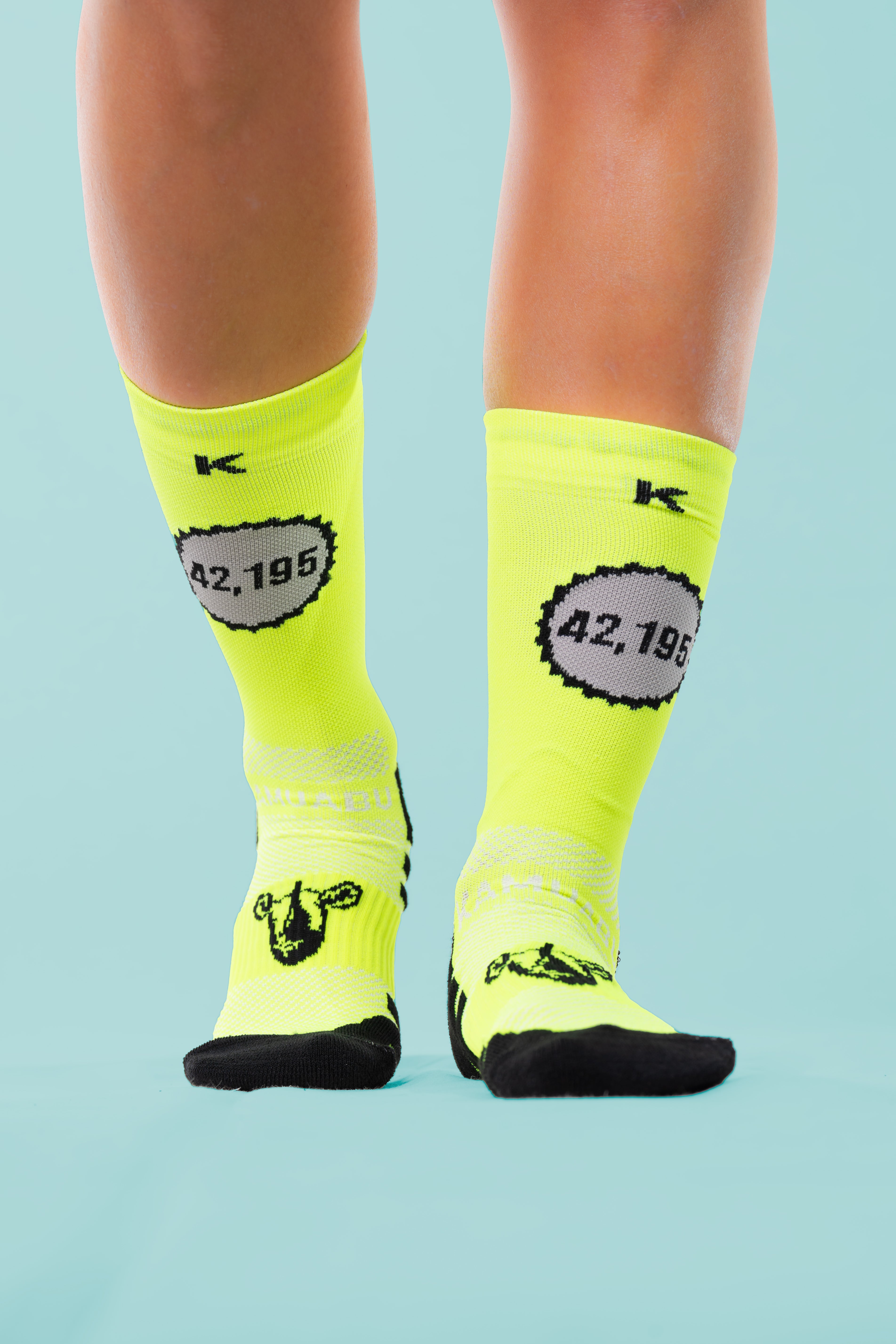 CALCETINES SOY MARATÓN DE RUNNING (1 hilo) - Amarillo Flúor