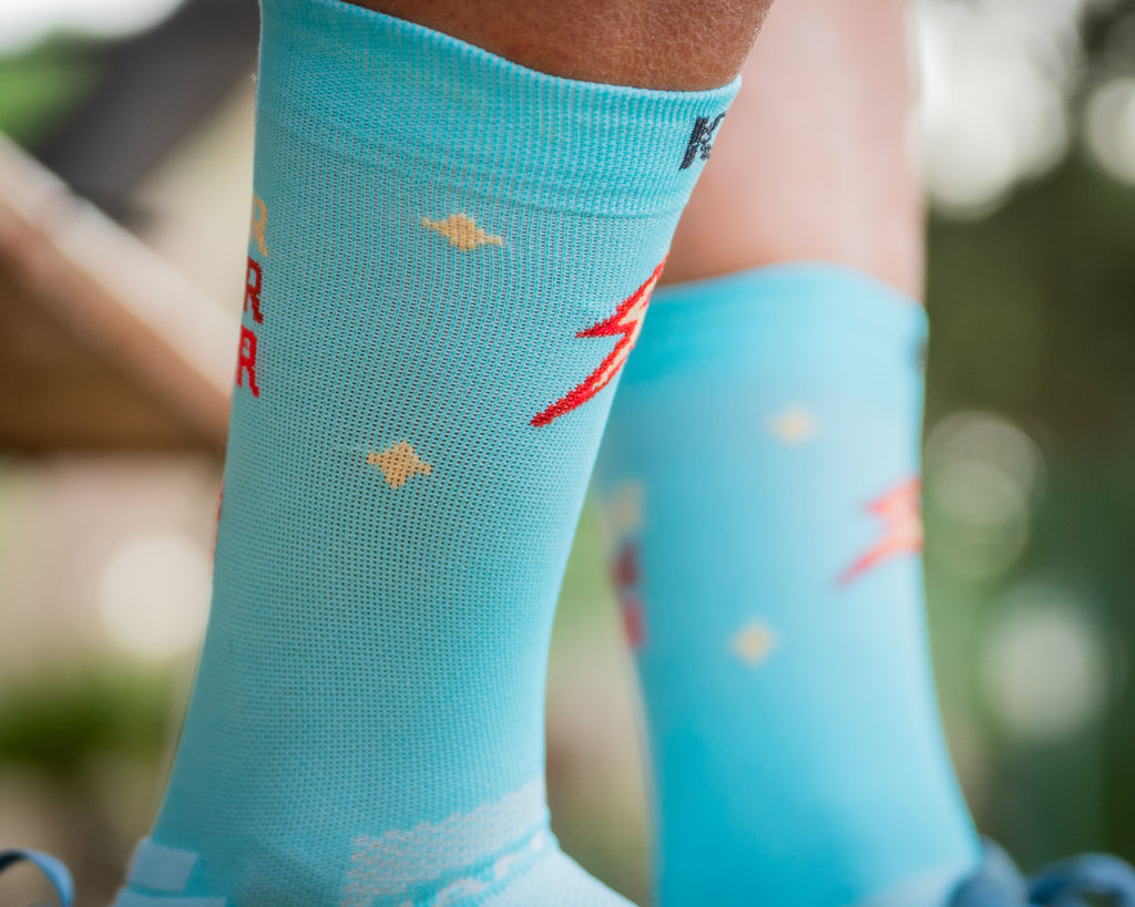 CALCETINES "POWER FLOWER" de RUNNING (TURQUESA)