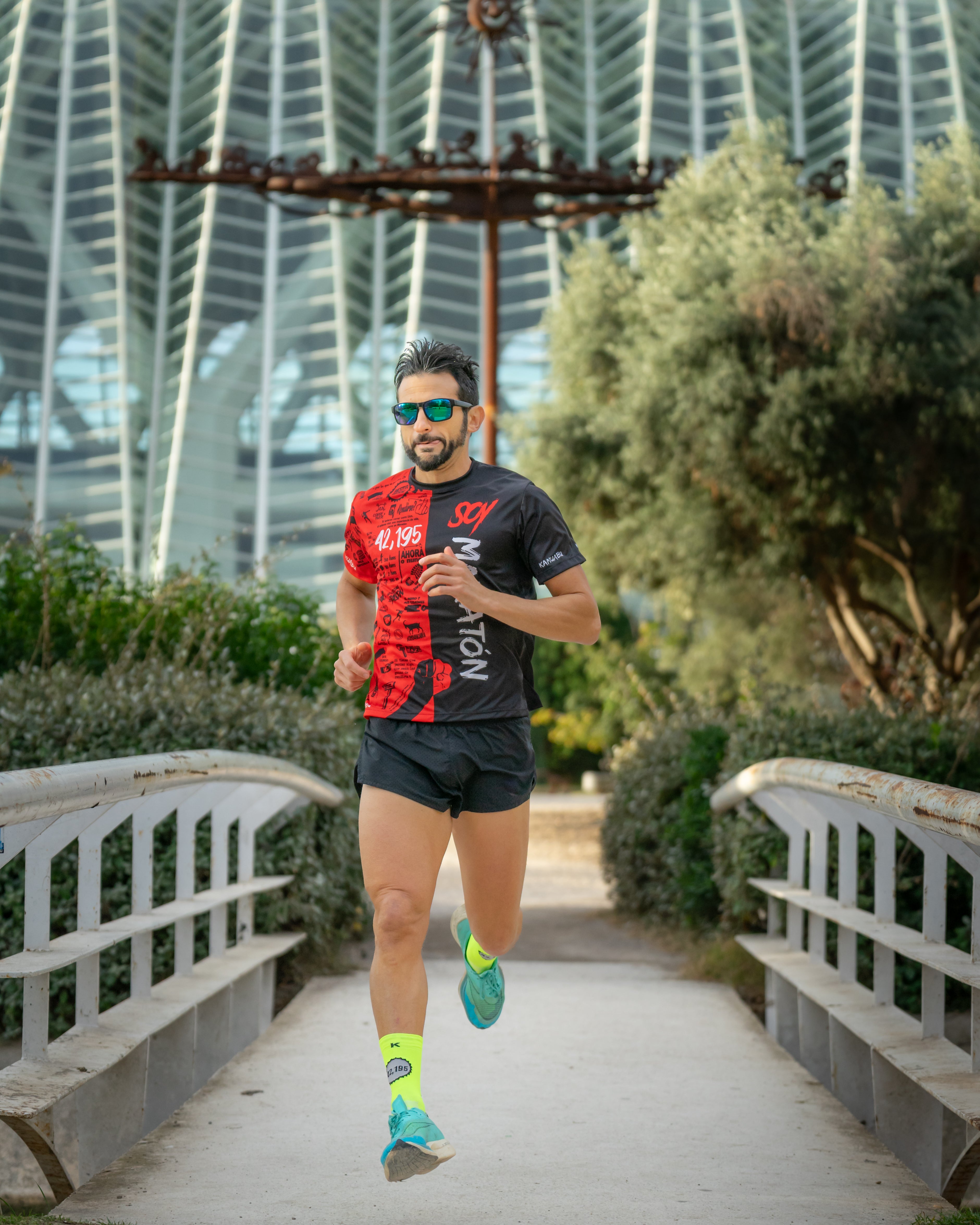 CALCETINES SOY MARATÓN DE RUNNING (1 hilo) - Amarillo Flúor