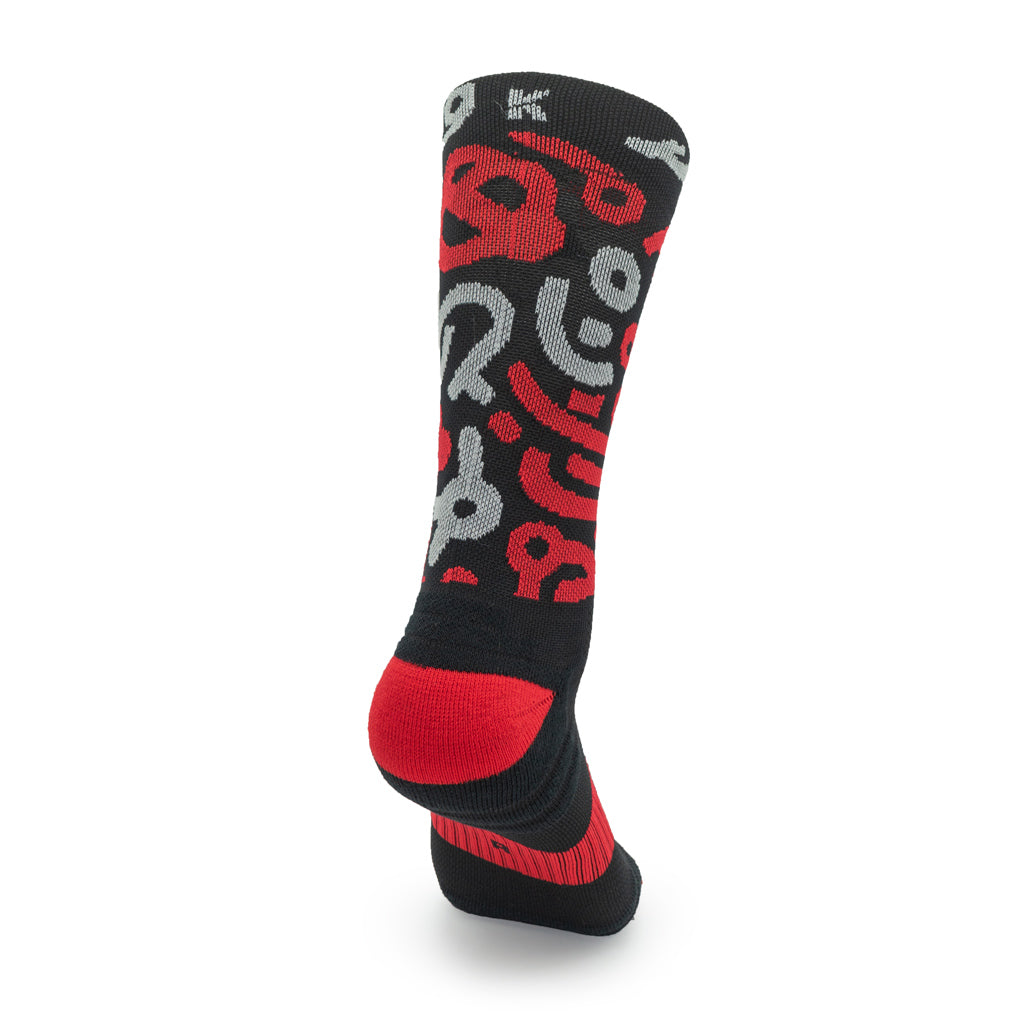 Calcetines DYTOPIAN 1 de RUNNING (NEGRO-ROJO) de 1 hilo