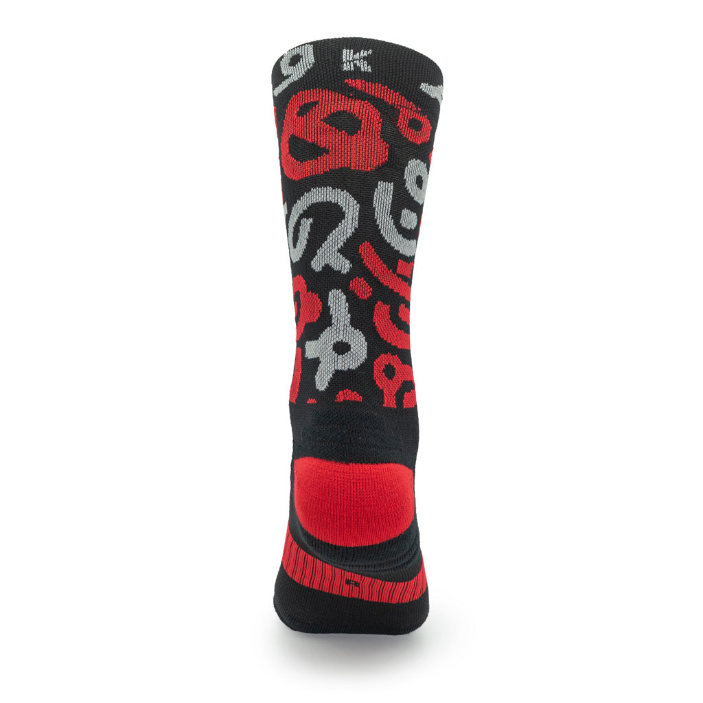 Calcetines DYTOPIAN 1 de RUNNING (NEGRO-ROJO) de 1 hilo