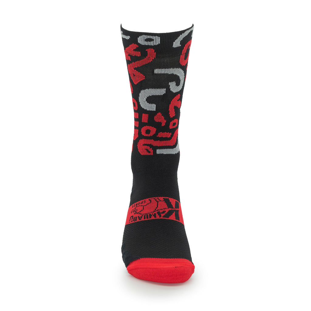 Calcetines DYTOPIAN 1 de RUNNING (NEGRO-ROJO) de 1 hilo