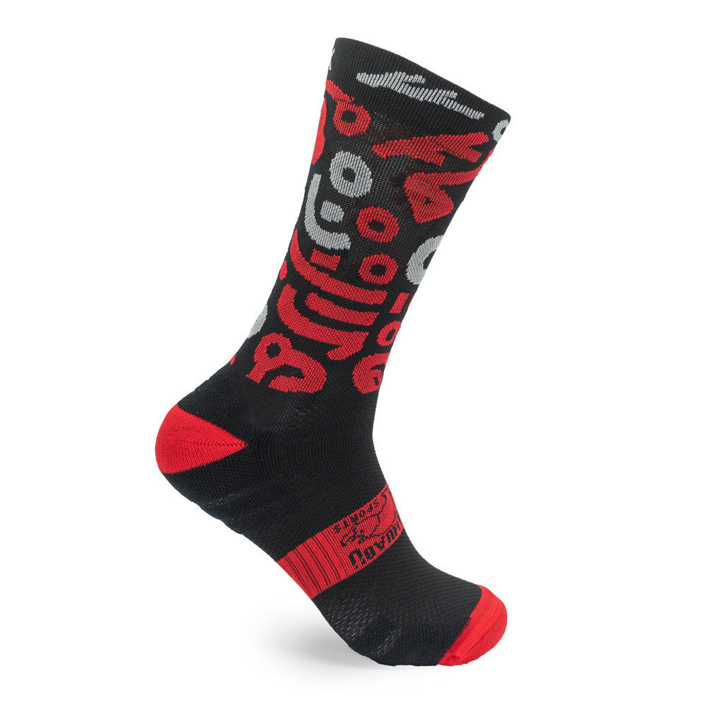 Calcetines DYTOPIAN 1 de RUNNING (NEGRO-ROJO) de 1 hilo