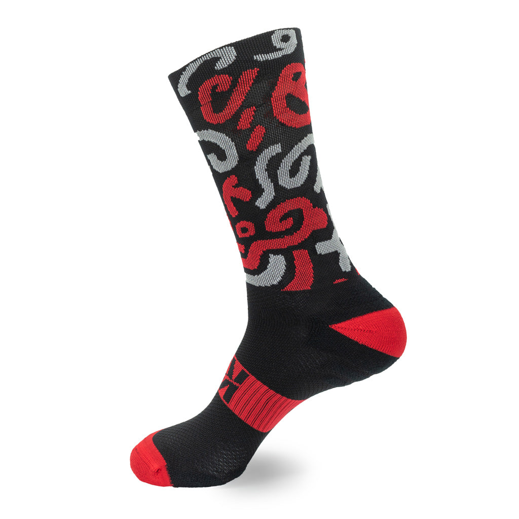 Calcetines DYTOPIAN 1 de RUNNING (NEGRO-ROJO) de 1 hilo