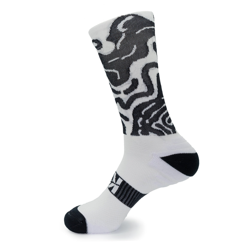 Calcetines DYTOPIAN 4 de RUNNING (BLANCO-NEGRO) de 1 hilo