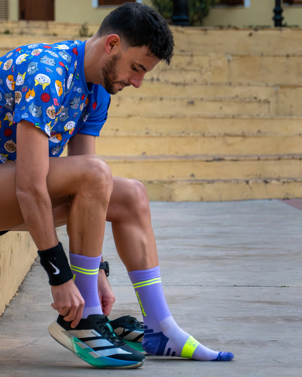 Camiseta GATITOS de running ADULTO - Azul Cielo Violeta